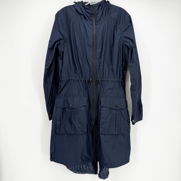 SOLD Athleta Overcloud Jacket Womens Navy Hood Nylon-Size S-Zip Front Pocket - Picture 2 of 9